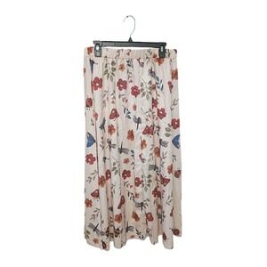 Unbranded Floral Insect Print Maxi Skirt Cream Ladybug Bee Butterfly Dragonfly